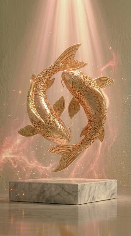 Escultura dorada de Piscis